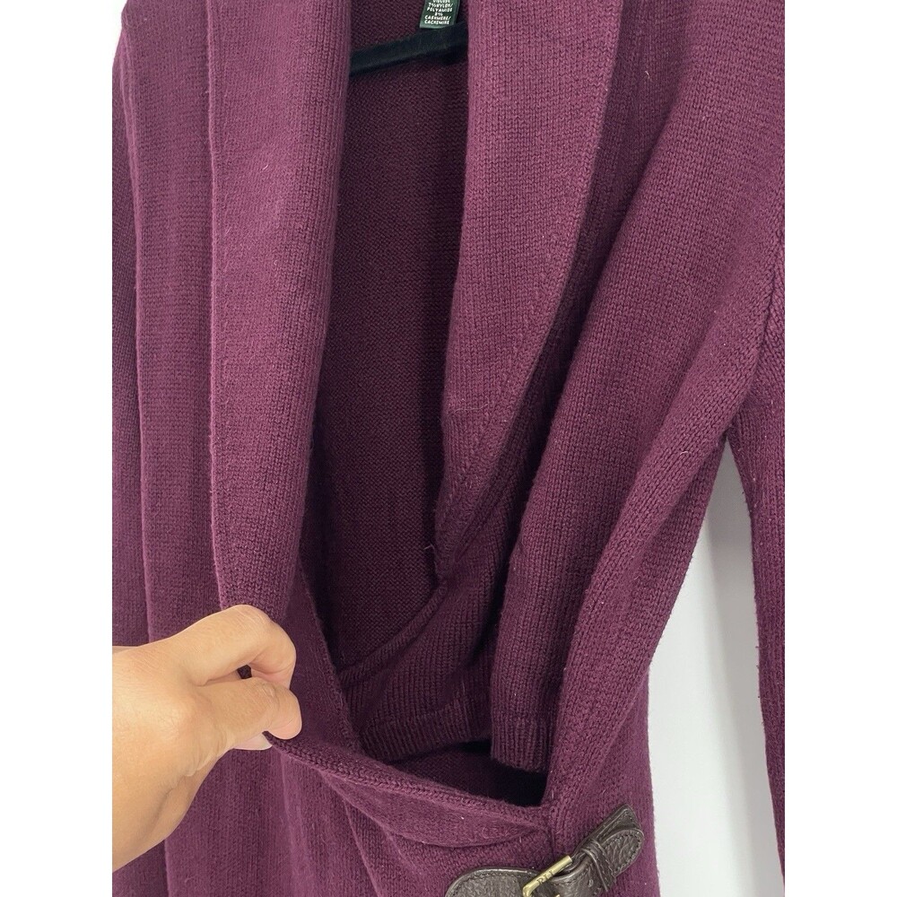 Lauren Ralph Lauren Burgundy Shawl Collar Sweater Wrap Dress Leather Buckle Knit - Picture 8 of 12